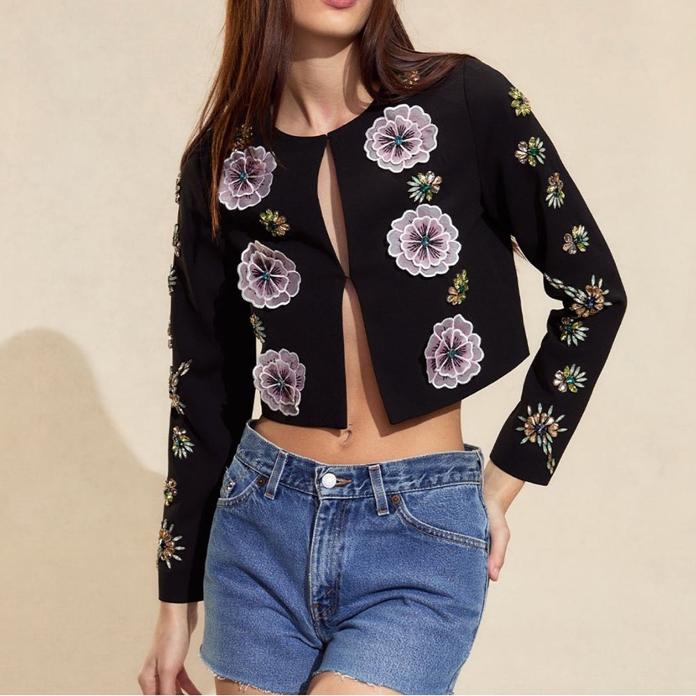 Cynthia Rowley Florencia Embellished Crop Jacket, NWT, SZ 10, Black